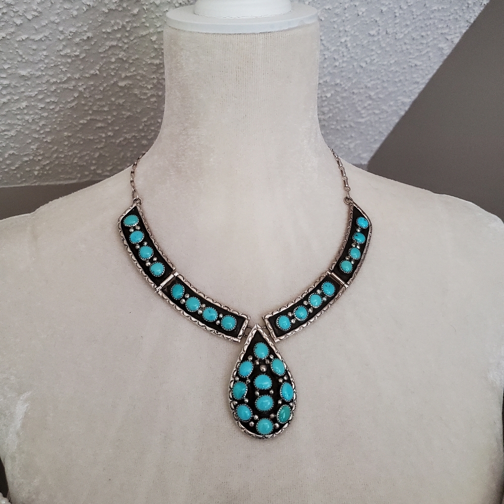 COPY - Vintage Sterling Silver and Turquoise Necklace - Picture 8 of 9